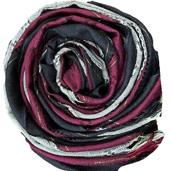 Holiday Decor Fringed Table Runner Cream Maroon Brown L70" W21.75" Fringe 2.25" - Picture 2 of 10